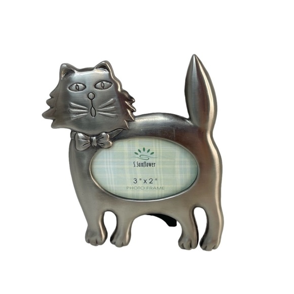 Cat Kitten Silver Tone Metal Figurine 3” X 2” Photo Frame S. Sunflower - Picture 2 of 8